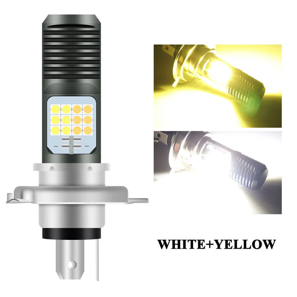Motorcycle LED Headlight Bulb H4 H6 BA20D P15D Dual Color White Yellow 80W DC 12V-80V Waterproof IP67 for Car Truck SUV Boat