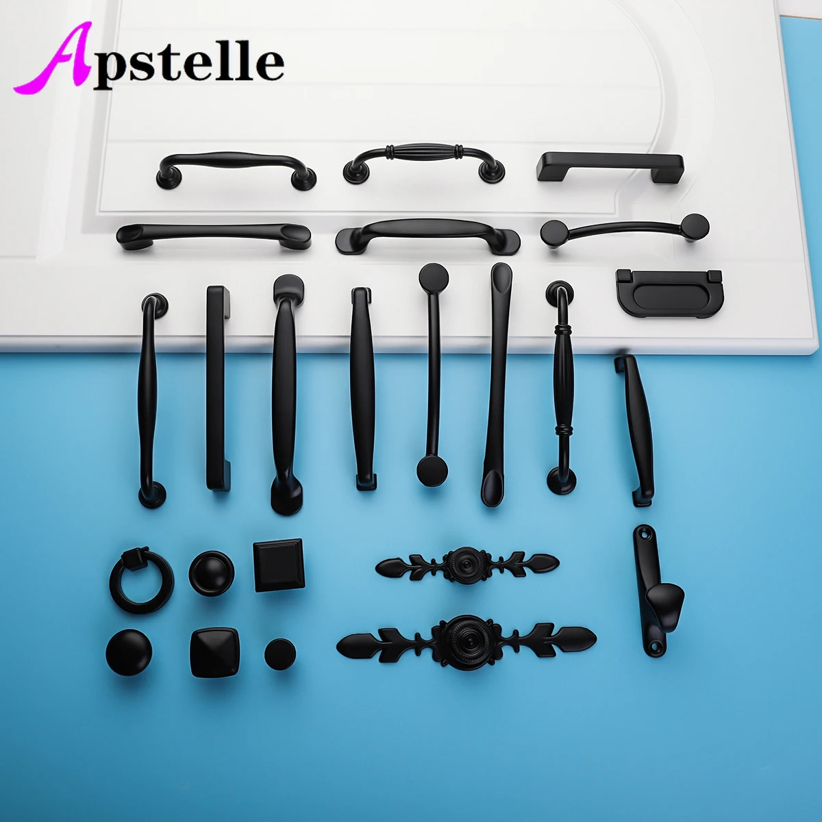 Apstelle Aluminum Alloy Furniture Handles Black INTERIOR DOOR HANDL Kitchen Furniture Knurled Nordic Style INTERIOR DOOR HANDL