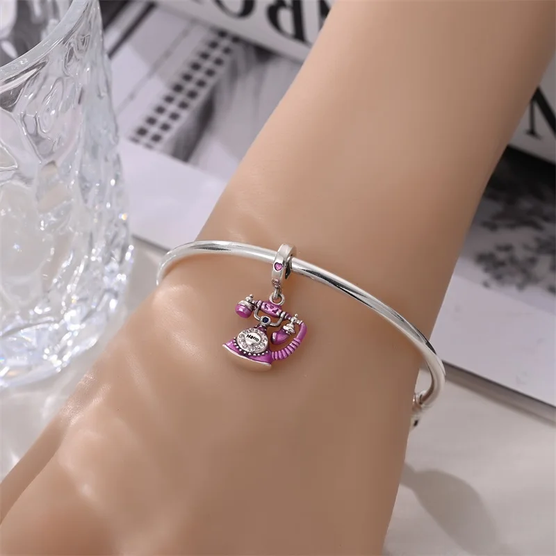 New 925 Sterling Silver Fashion Phone Rocket Graduation Cap Bear Heart Charms Beads For 3mm Bracelet DIY Fine Jewelry Gift
