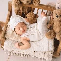 Baby Photography Knitted Clothing Cute Bear Dolls Baby Tassel Pillow Blanket Photo Props Newborn Photo Jumpsuit + Hat Costume