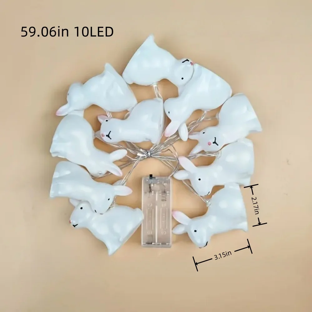 1PC 1.5M10 LED battery pack rabbit light string, suitable for indoor, bedroom, garden, party, Easter decoration