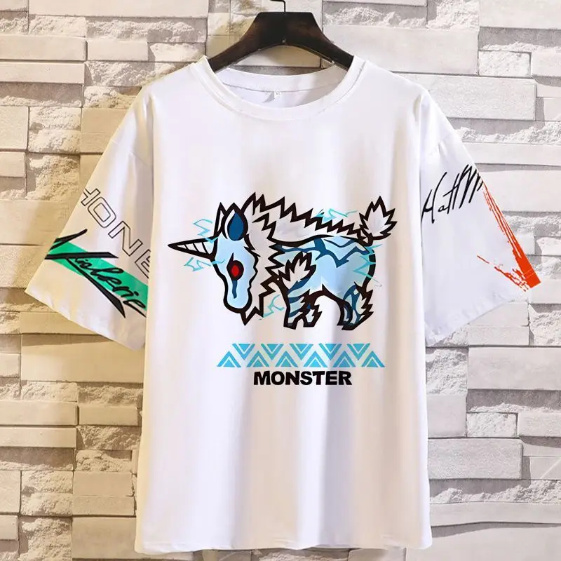 أنيمي لعبة الوحش هنتر العالم تي شيرت الرجال قصيرة الأكمام التعاون Zorai التنين Elrode لعبة الملابس