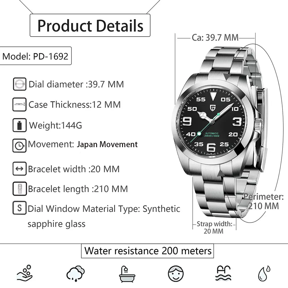 PAGANI DESIGN 40MM Men's Automatic Mechanical Wristwatch Luxury Sapphire AR Glass Waterproof Clock Watch for Men Stainless Steel image 6
