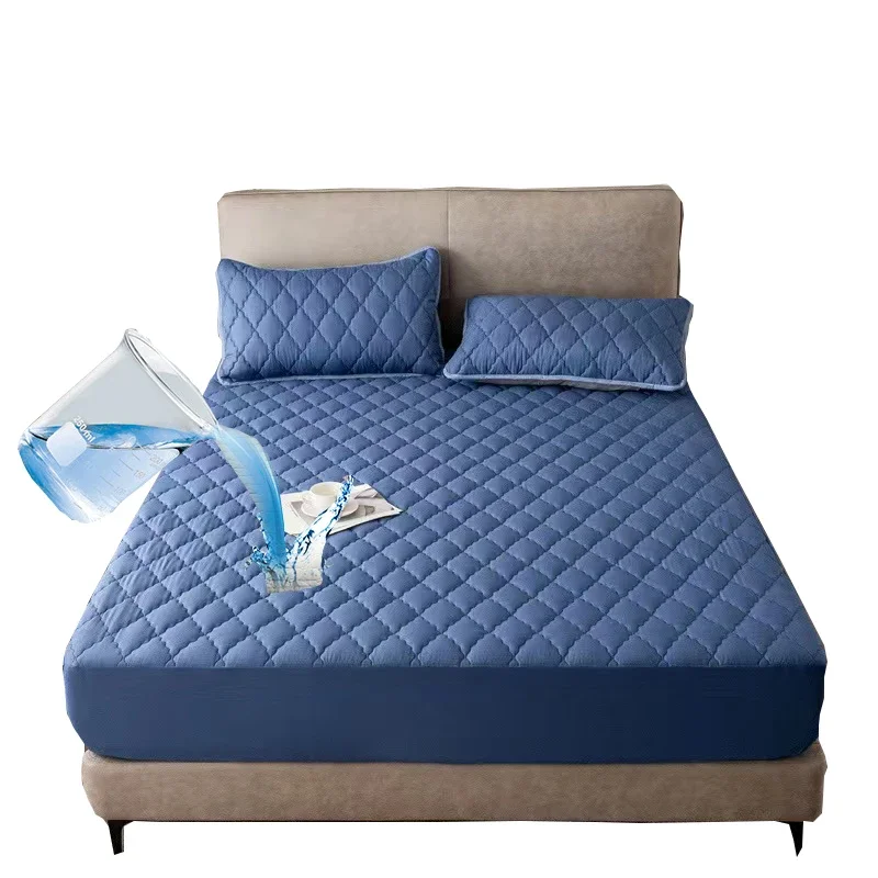 

Solid Color Waterproof Mattress Cover King Queen Size Anti-mites Soft Comfortable Bed Cover Not Including Pillowcase