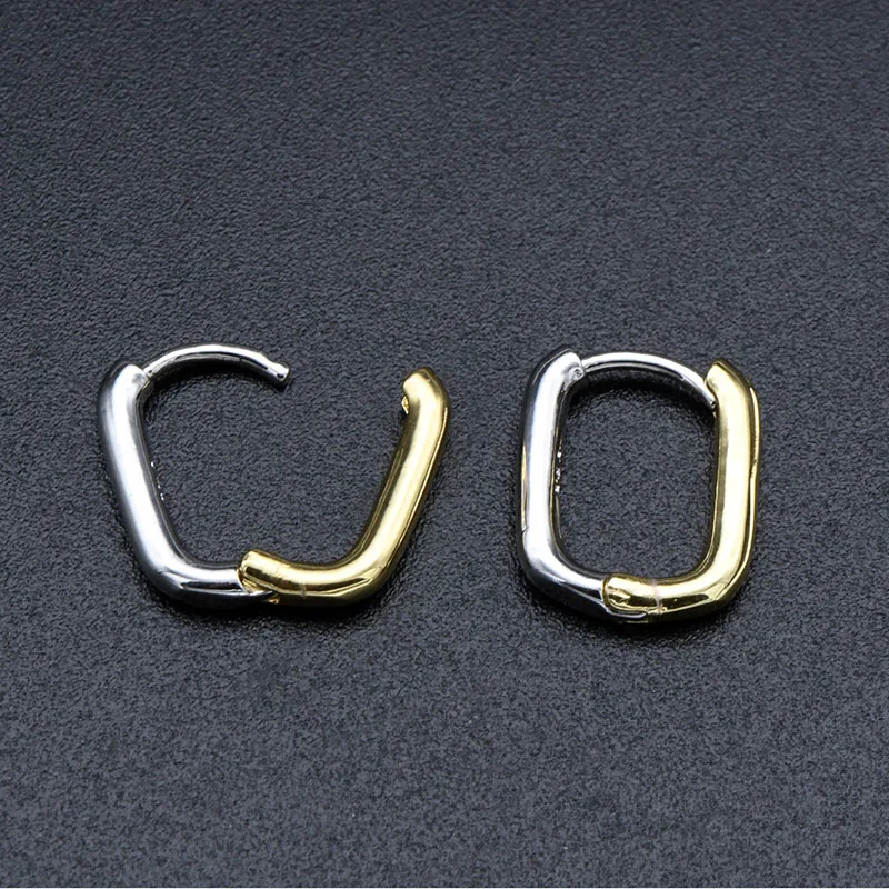 Unique Design Anti Rust Bicolor Two Tone Double Color Gold Rhodium Plated Smooth Rectangle Hoop Earring for Women Girl