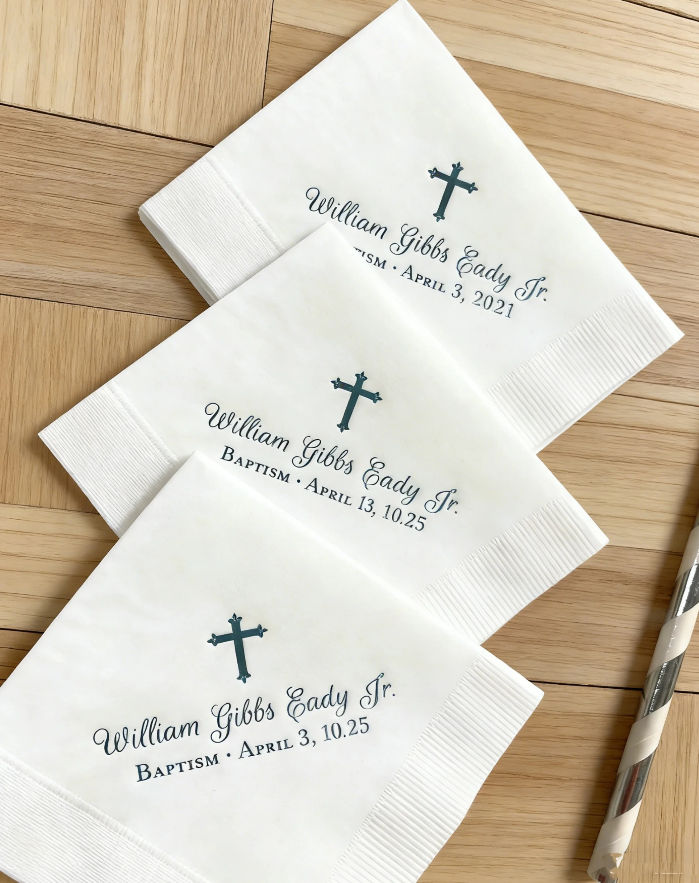 

Personalized Baptism Christening Napkins Custom Monogram Cross - Baby Communion Religious Cocktail Luncheon Dinner Guest Towel N