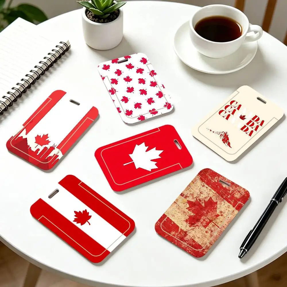 Canada Flag ID Badge Holder Neck Strap Pendant Door Card Holders Lanyards Credential Holder, Durable PVC Material