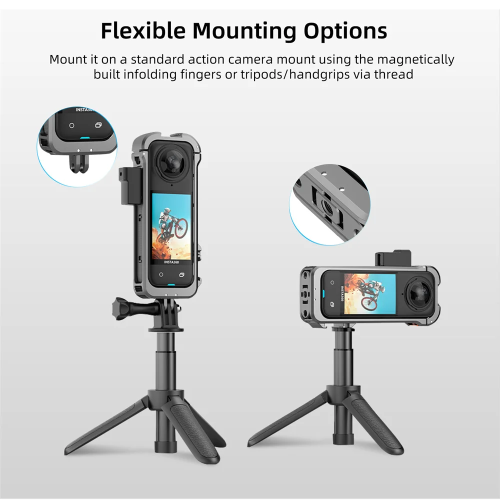 Магнитная металлическая рамка, кроличья клетка для Insta360 X4, защитный чехол с холодным башмаком, кронштейн 1/4, аксессуары для экшн-камеры