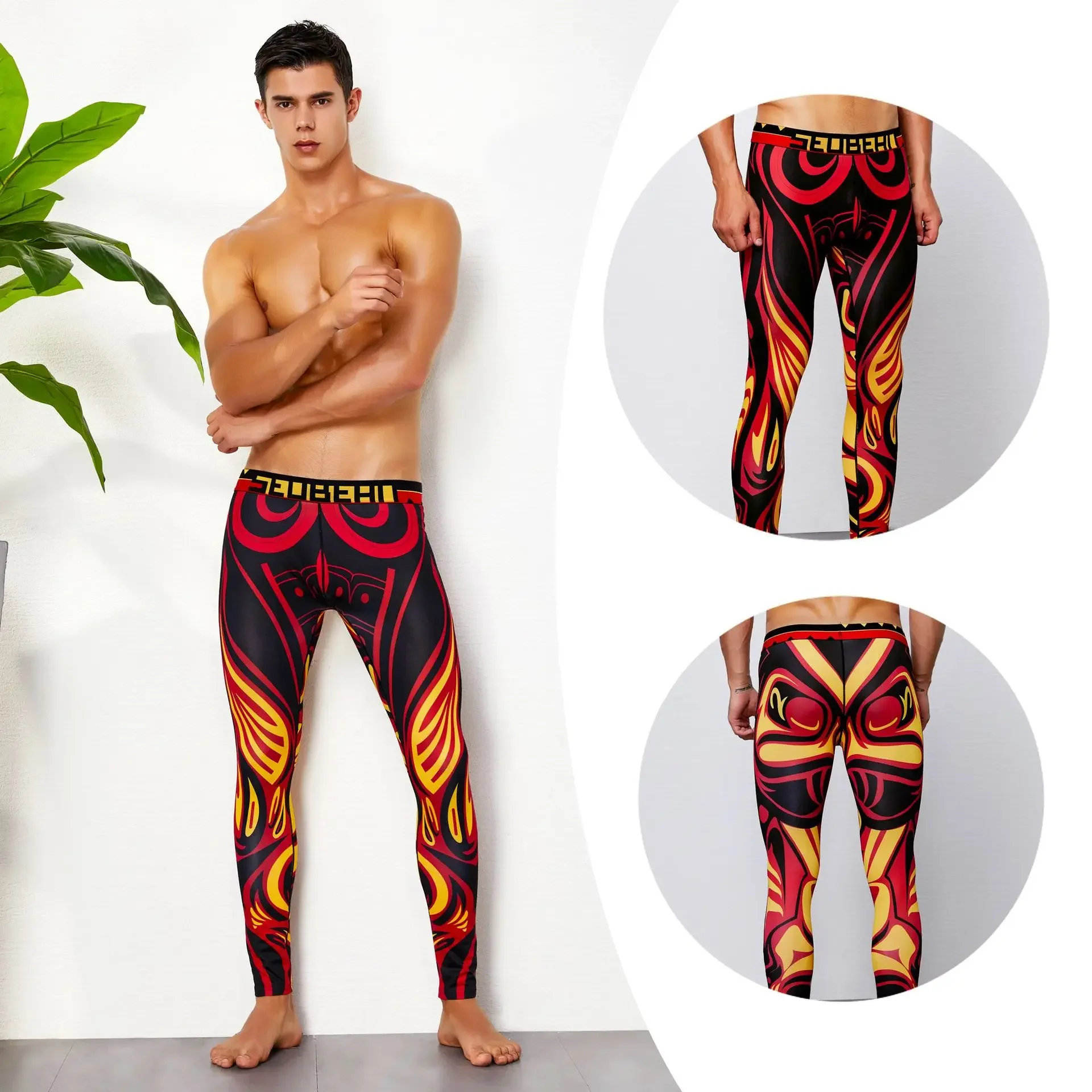 Herrenmode digital bedruckte Hosen für junge Leute Hibin gemalt warme Thermo-Unterwäsche Homosexuell bunte Herbst Leggings Dessous