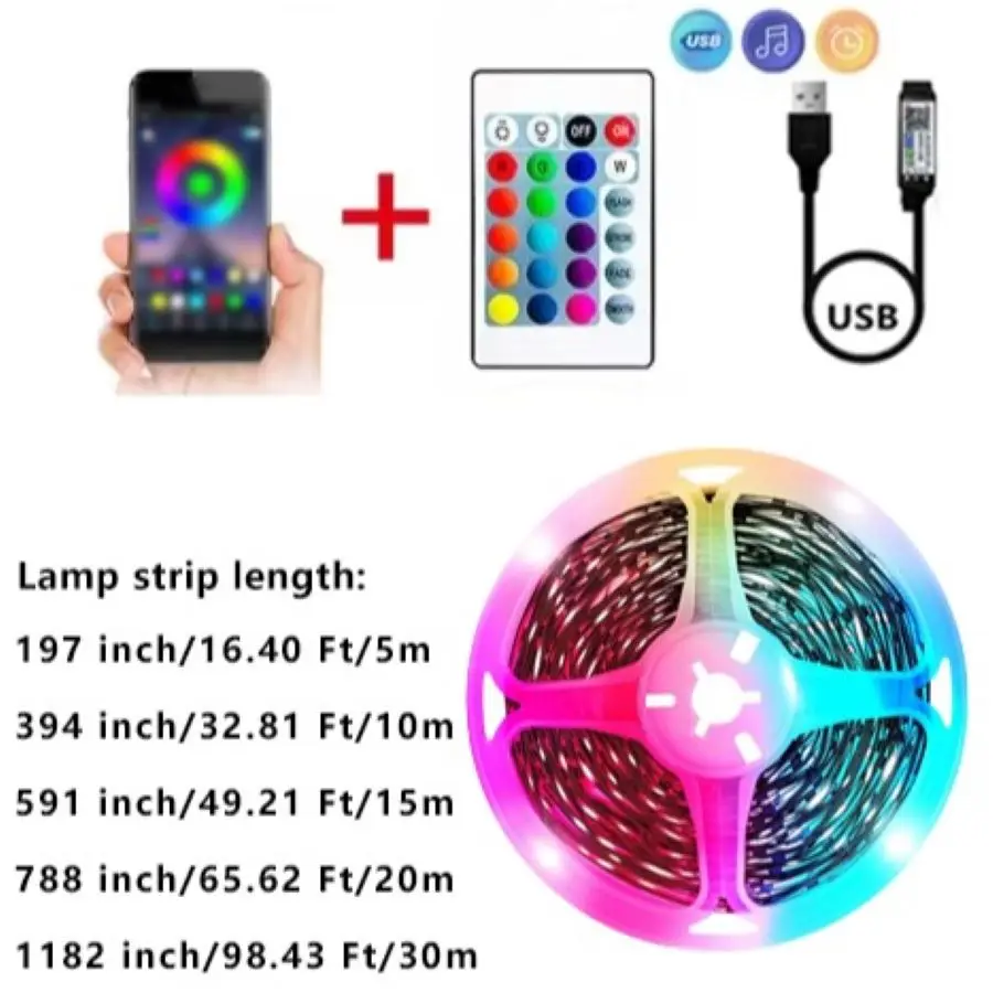 USB 5M LED strip RGB 3535 remote control and application program control Led strip lighting and music synchronization party TV a