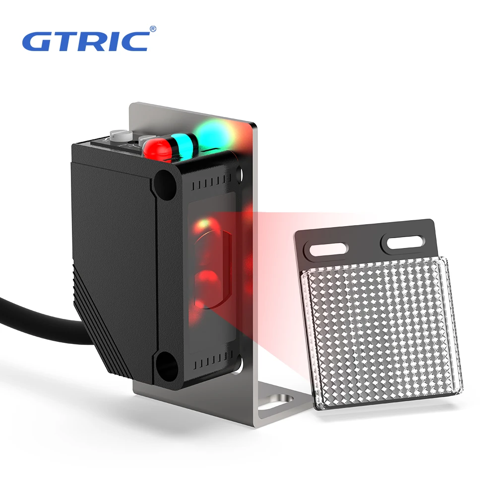 GTRIC Square Photoelectric Sensor Switch Retro-reflective 10-30VDC 3-wire Sensing Distance 4M NPN PNP Infrared Photocell Switch