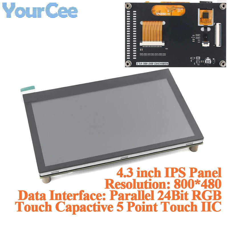 4.3 Inch RGB TFT LCD Screen Display Module STM32 Capacitive Touch IPS Panel 800*480 Resolution Parallel 24-bit RGB Interface