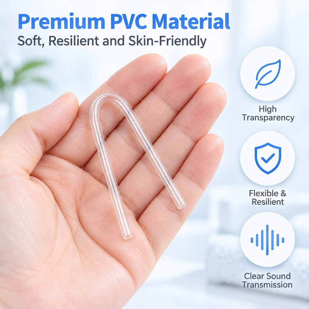 BTE Hearing Aid Ear Mold U-Shaped Pre-Bent Sound Tube Transparent PVC Flexible Cuttable DIY Replacement for Hearing Aid Users