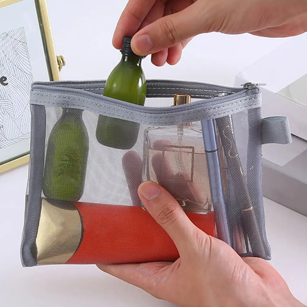 3 قطعة/المجموعة شبكة حقيبة مستحضرات التجميل صغيرة كبيرة شبكة شفافة تخزين مقلمة السفر سستة أدوات الزينة المنظم حقيبة مستحضرات تجميل