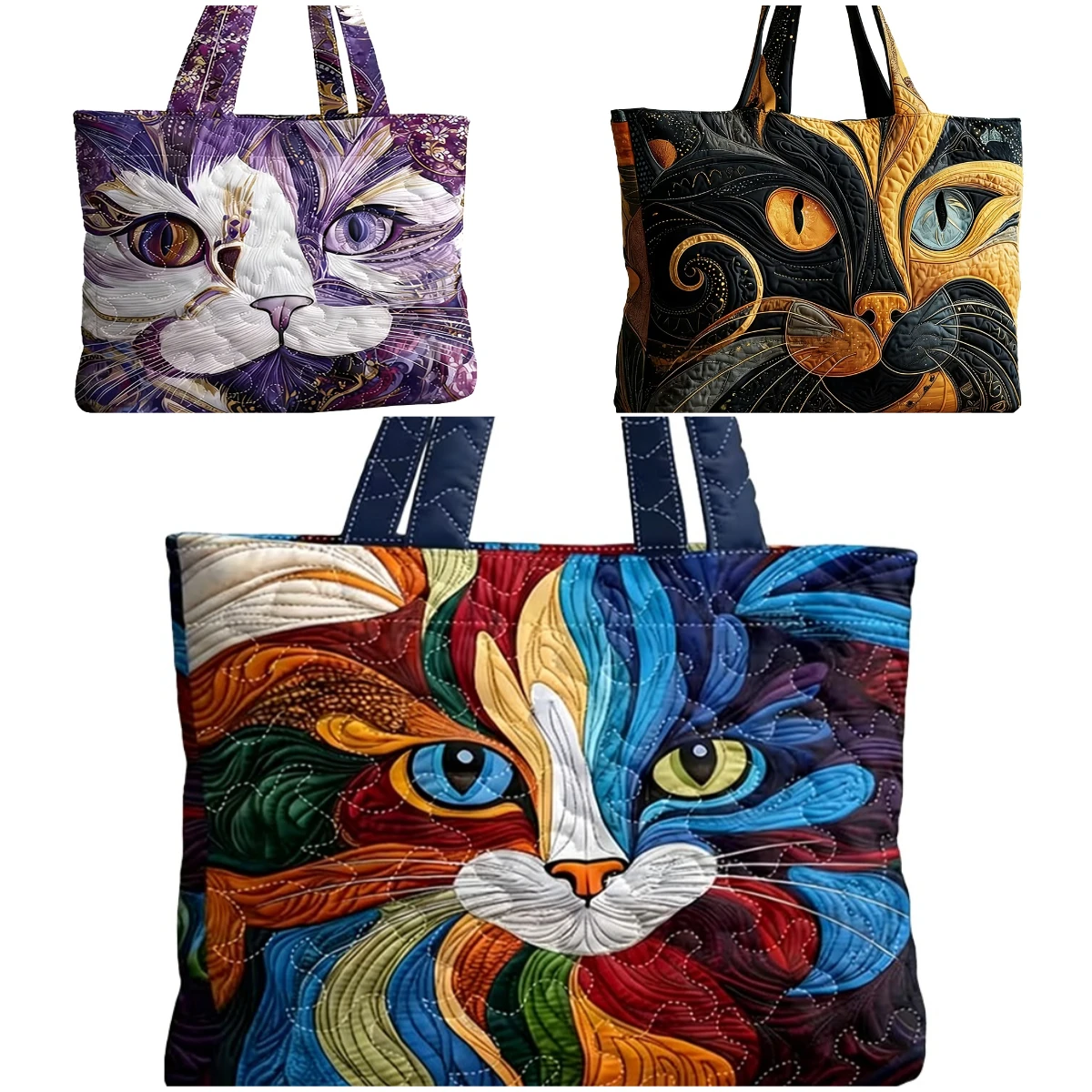 Cat Eyes Floral Quilted Tote Daily Shoulder Bag Women's Vintage Handbag For Shopping