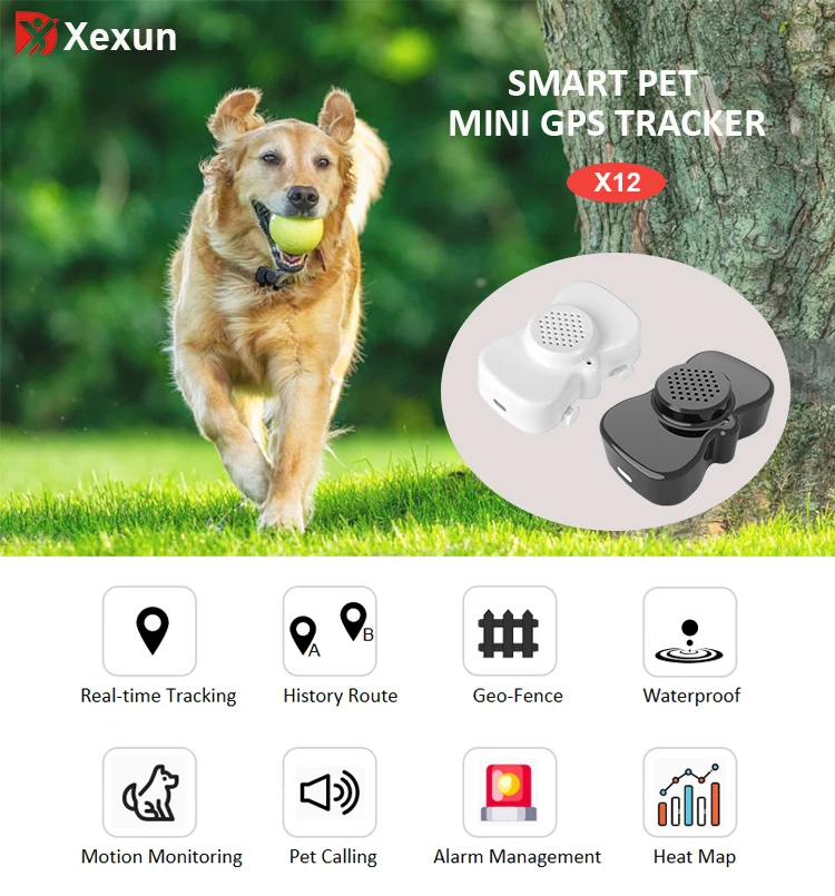 Xexun X12 Localización en tiempo Real Rastreador de mascotas IP68 Impermeable Geo-valla 4G GPS Seguimiento satelital para mascotas Dispositivo de seguimiento de perros y gatos