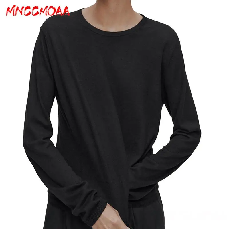 MNCCMOAA-Women\'s Loose Round Neck Knitting Sweater, Female Casual Tops, Long Sleeve Pullover, Monochromatic, Fashion, 2024