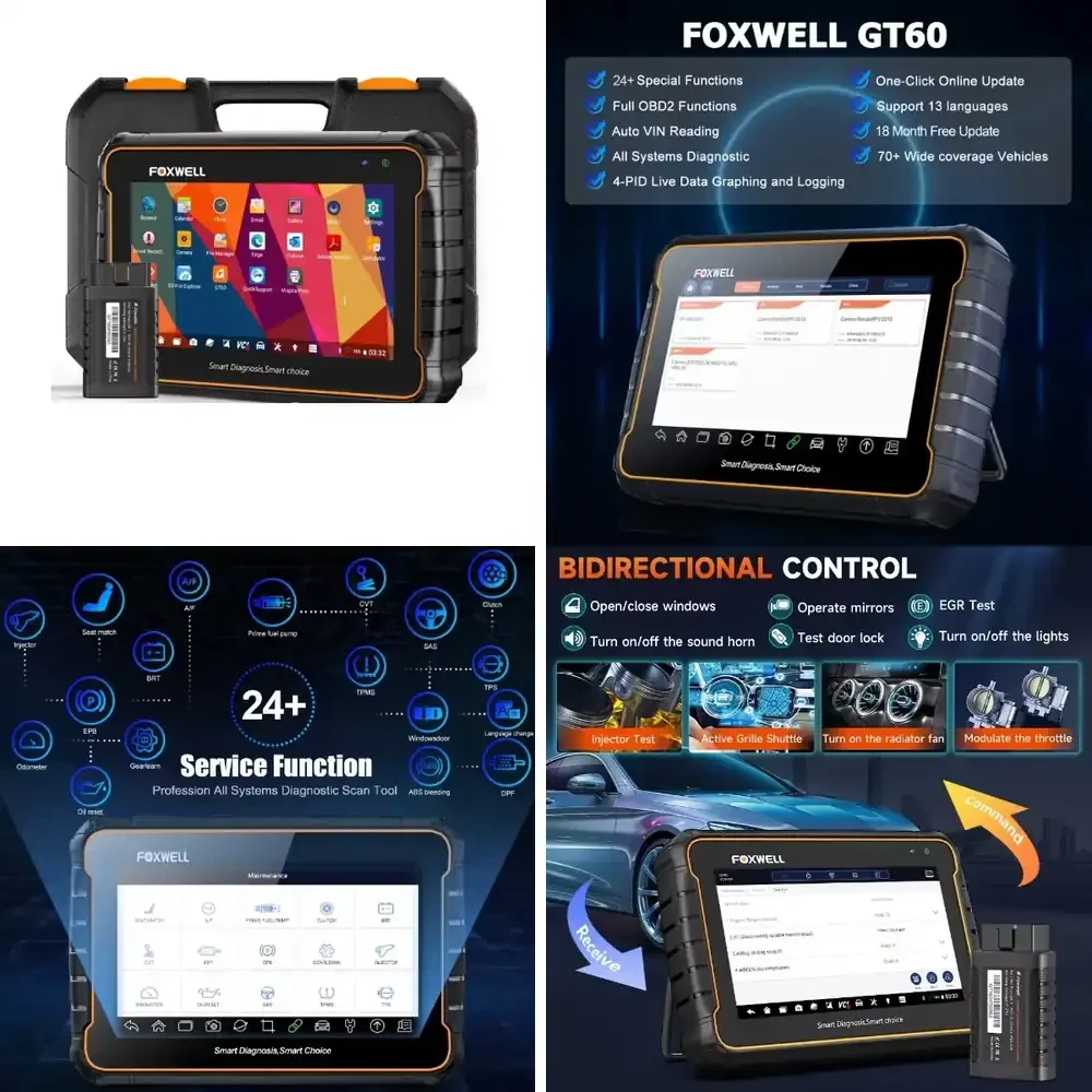 

Global Foxwell GT60 for OBD2 Scanner Bluetooth Diagnostic Tool Full System Scan Active Test Code Reader 24 Reset Service
