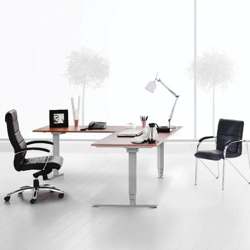 L-shaped 3-leg 3-motor electric corner height adjustable standing table