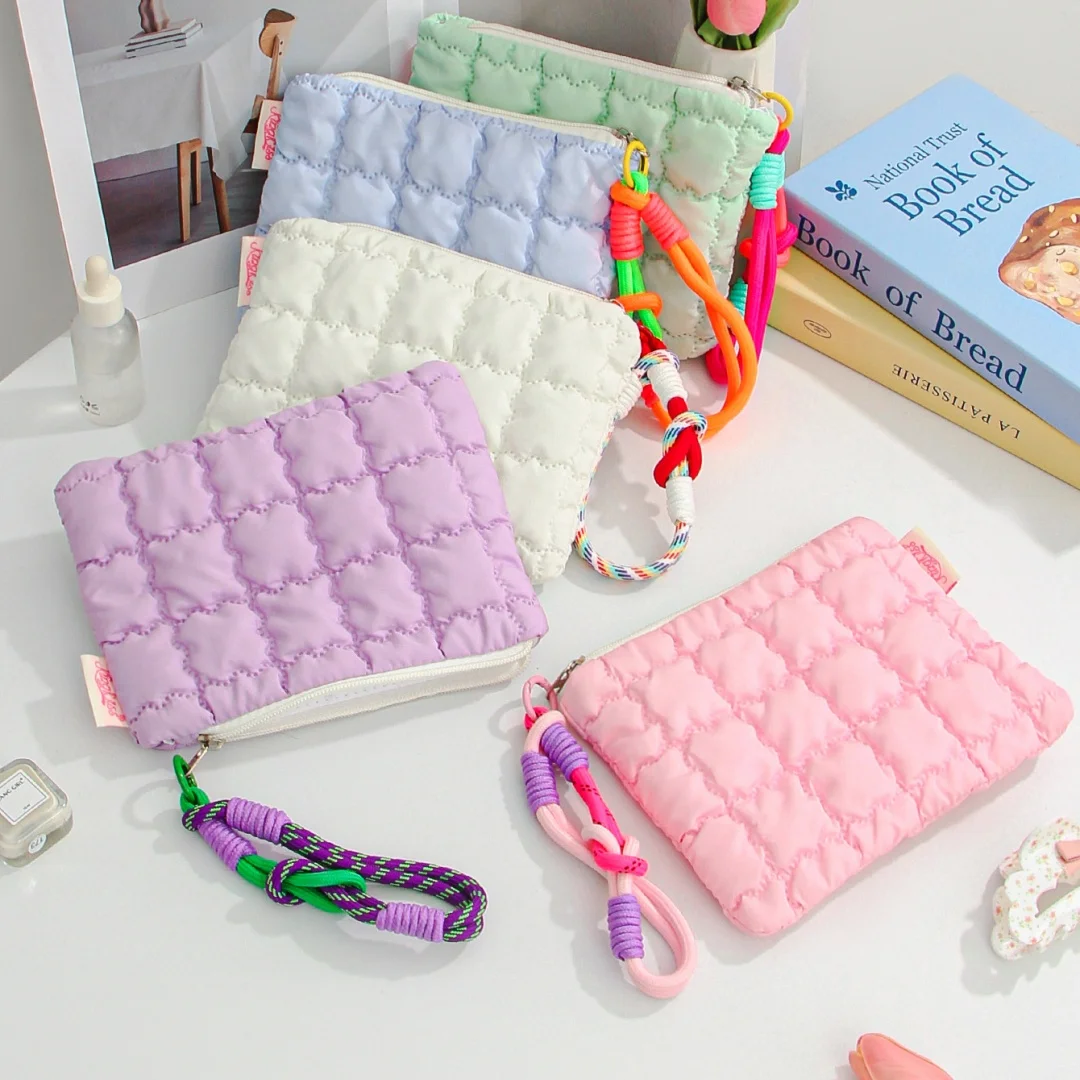 Cloud Makeup Bag, Solid Color Folded Lipstick Earphone Storage Bag, Large Capacity Casual Portable Versatile Handbag, Sweet Wall
