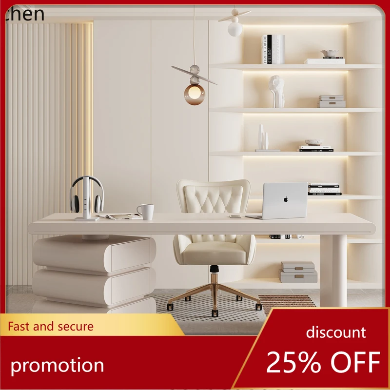 

HT light luxury rock slab solid wood desk high-end designer family small apartment Internet celebrity computer writing desk