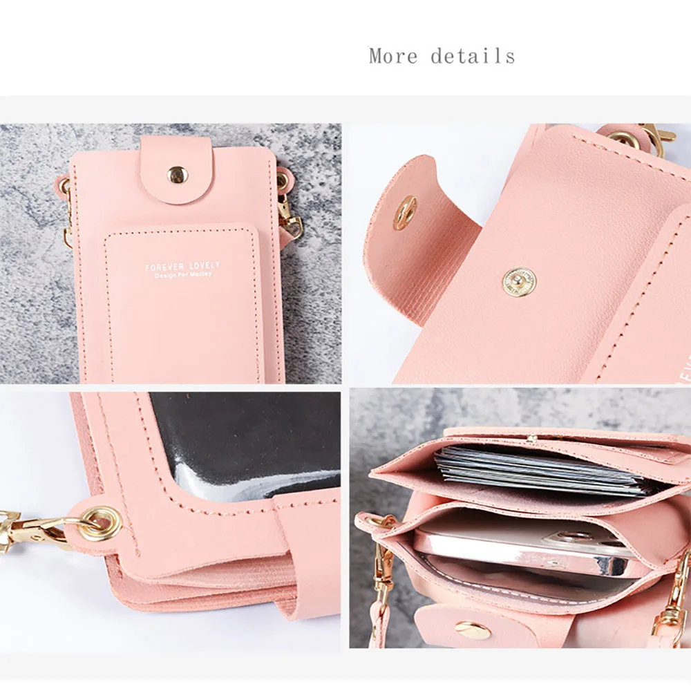 Women Bag Handbag Fashion Touch Screen Shoulder Cell Phone Pack Mini Crossbody Bags Leather Mobile Wallet Purses Bags for Female