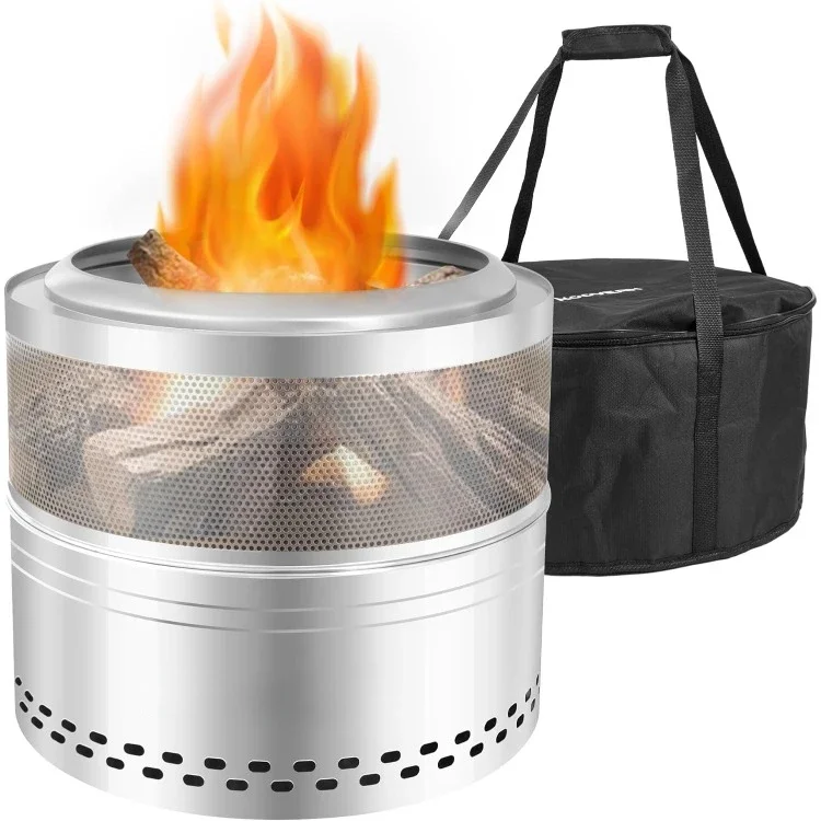 

Smokeless Fire Pit,Stainless Steel Wood Burning Fireplaces with Removable Ash Pan Portable Storage Bag