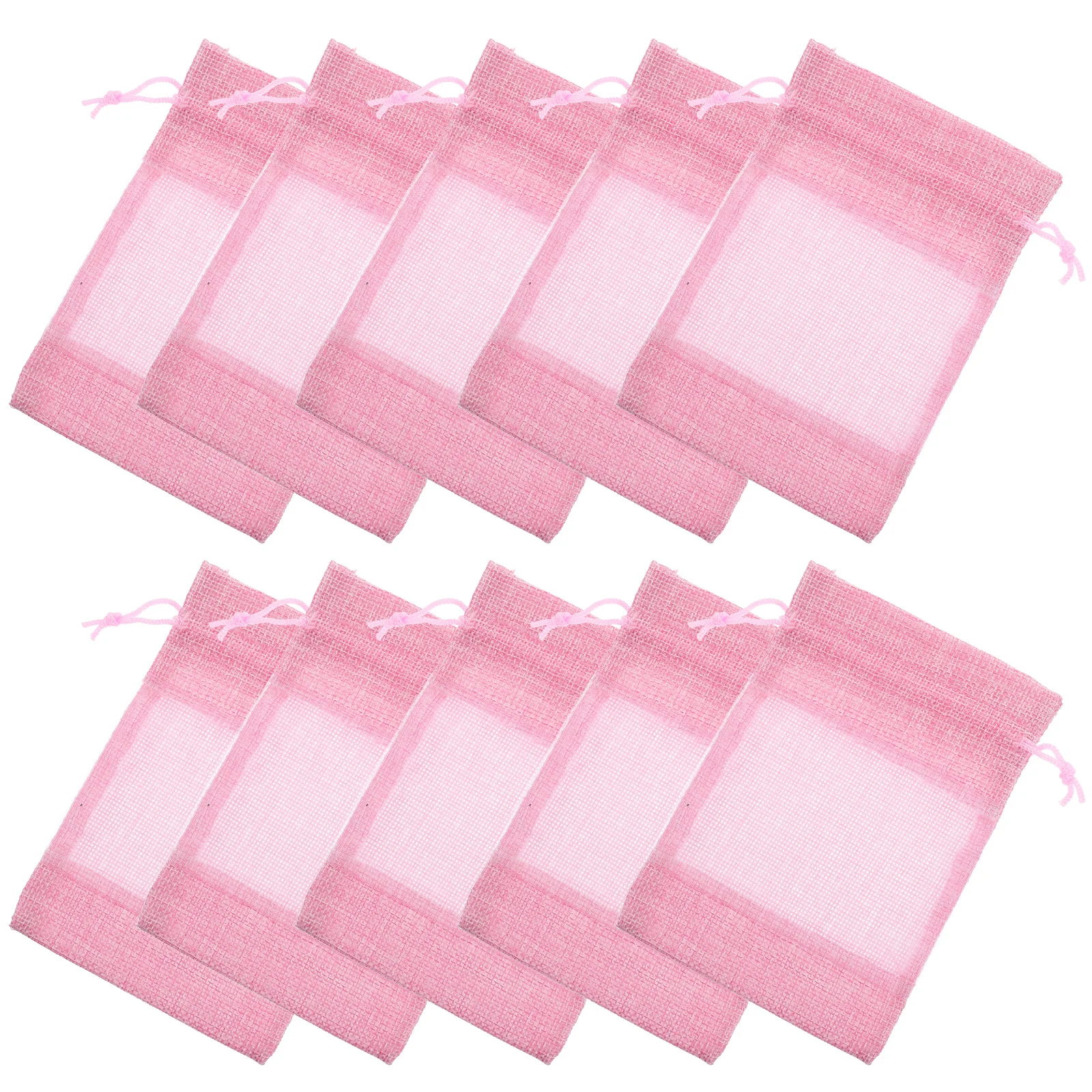 

10 pcs Green Mesh Drawstring Bags Clear Window Storage Pouch Small Jewelry Bag Portable Drawstring Storage Bag Travel Home Use