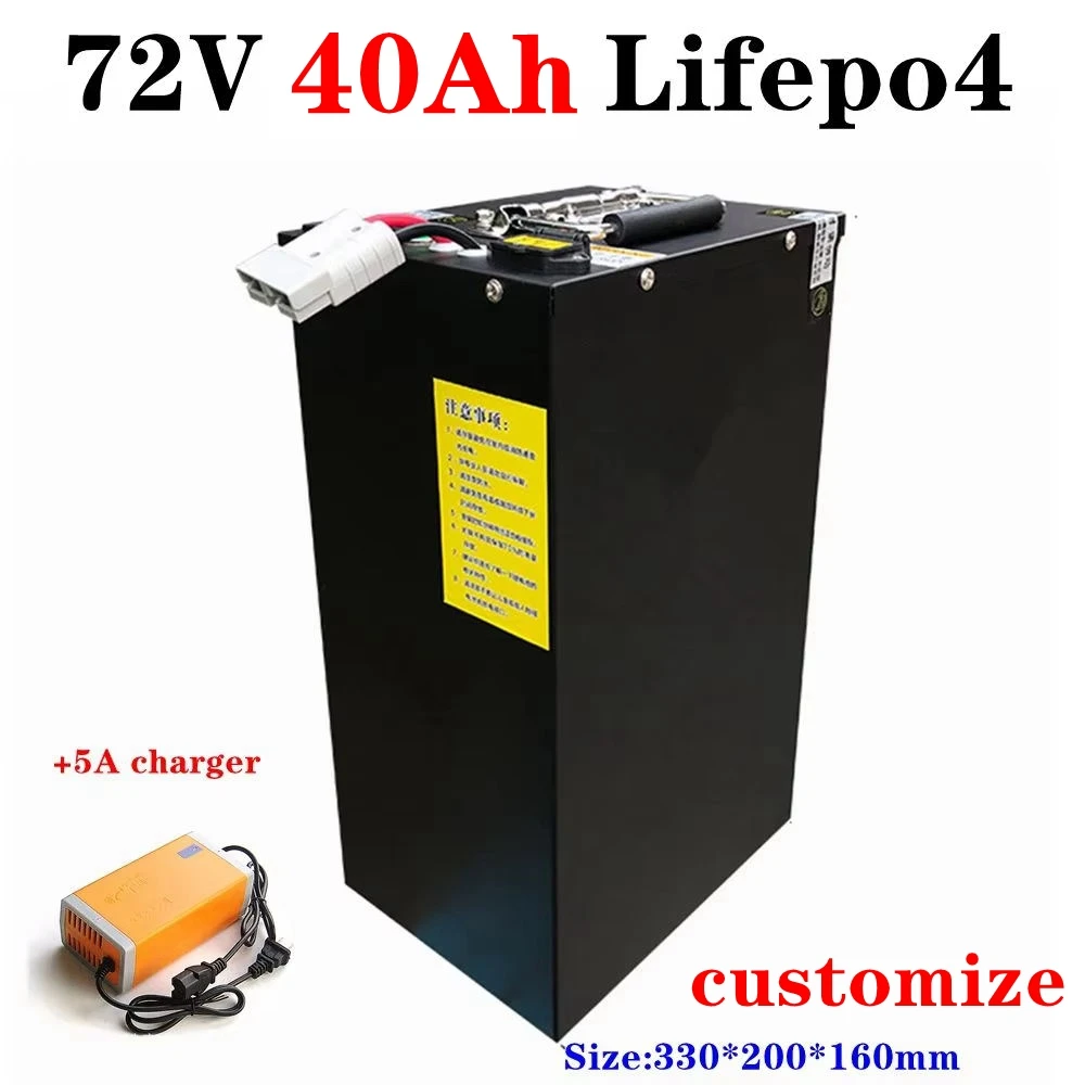 lithium 72v 40ah lifepo4 battery pack deep cycle with BMS 24S for 5000w 3000w bike  +5A charger