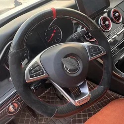 For Mercedes Benz E C Class Gla C200 Cla Glc260 E300 Manual Sewing Car Steering Wheel Cover Car Accessories Suede Carbon Fibre