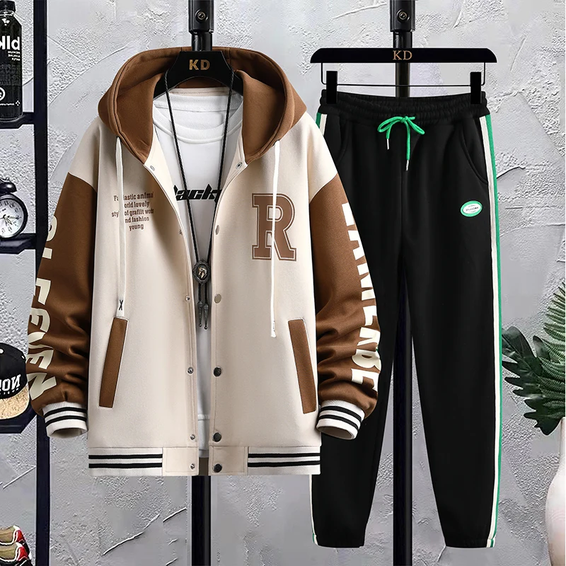 Autumn Men Sets Tracksuit Casual Joggers Spring Hooded Sportswear Jackets Pants 2 Piece Hip Hop Running Sports Suit