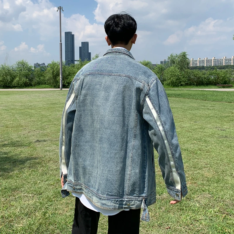 

Retro Denim Jacket for Men Casual Stylish Versatile Outerwear Autumn Season MRCYC Brand Youth Trend Long Sleeve Button Closure