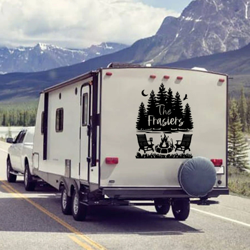

Custom Name Campfire Bird Tree Camper Rv Sticker Decal Motorhome Caravan Senda Camping Travel Car Truck Vinyl Decor