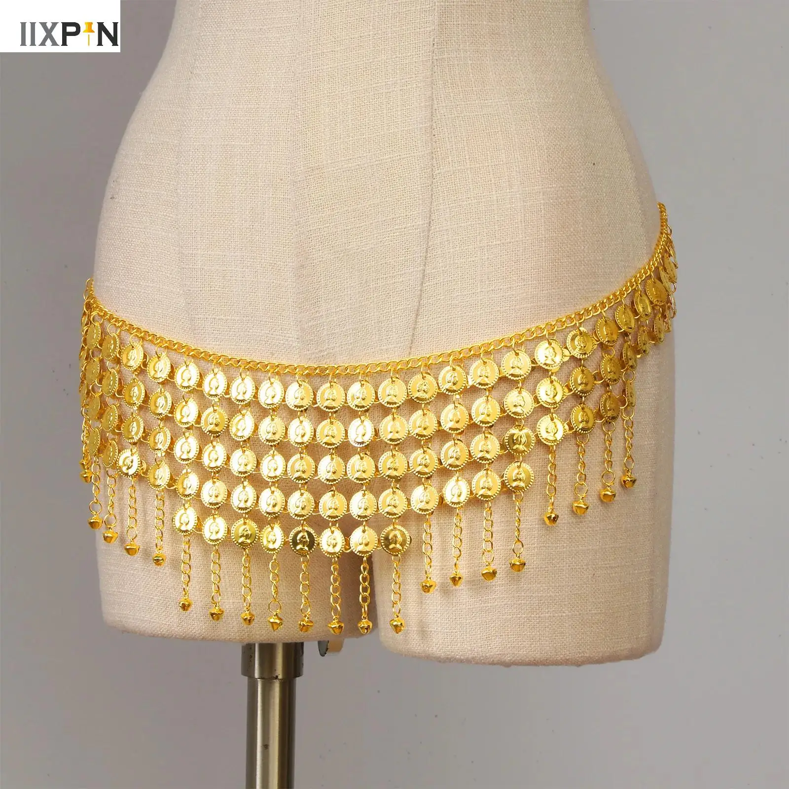 Cadena de cintura con colgante de campana para mujer, Color dorado nuevo, elegante, Sexy, Bikini, cinturón de fiesta, joyería para el cuerpo, danza del vientre, bufanda de cadera, 1 ud.