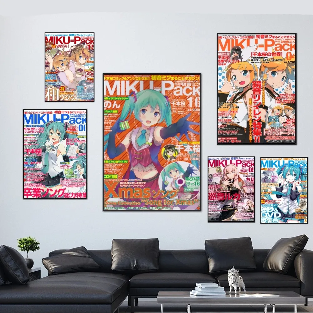 High Quality Poster Paper Waterproof Sticker Anime H-Hatsunes M-MikU Magazine Home Living Room Bar Wall Decoration Sticker