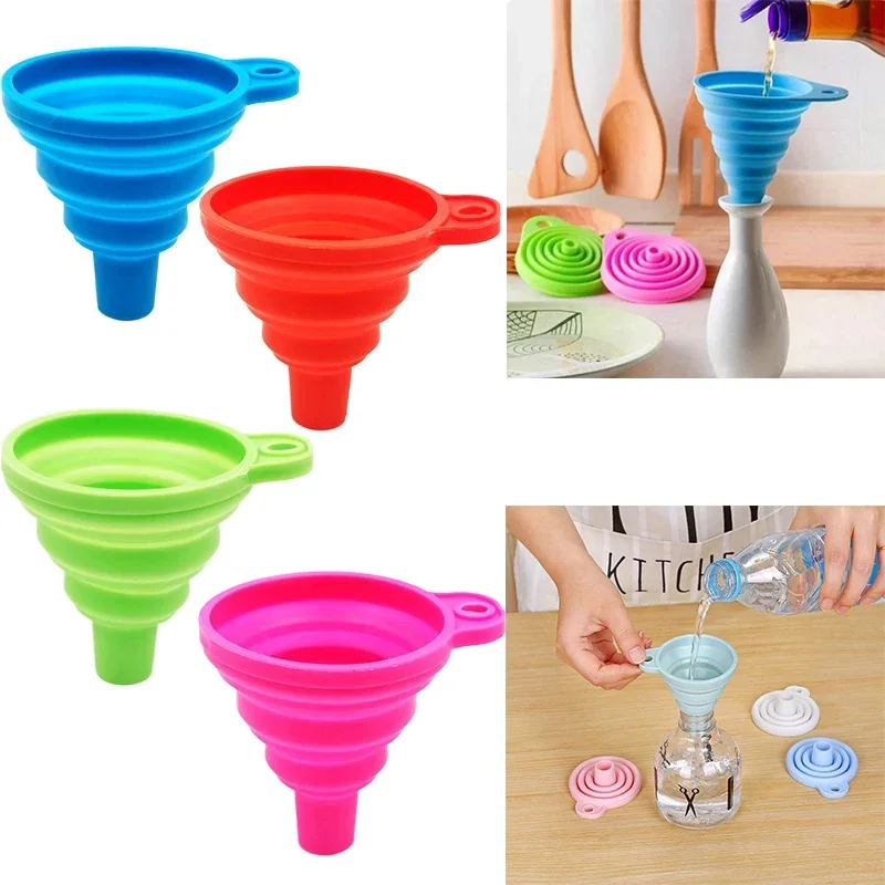 Telescopic Funnel Portable Silicone Folding Funnel Oil Leak Hoppe Kitchen Liquid Dispensing Cooking Tool Kitchen Accessories