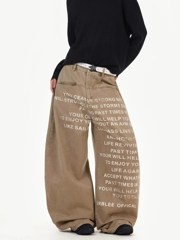 2025 Cyber Y2K Stijl Kaki Brief Gedrukt Baggy Jeans Broek Voor Mannen Kleding Rechte Casual Luxe Lange Broek Moda Hombre