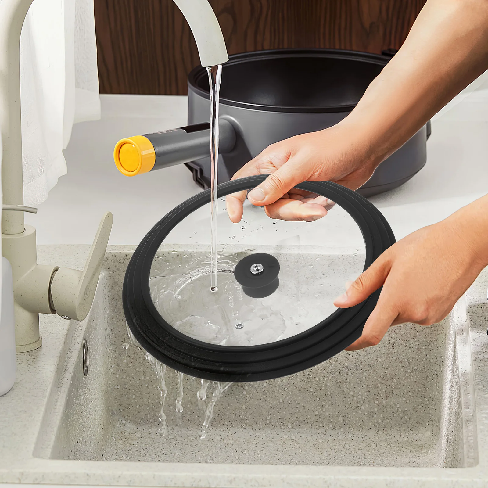 

Round Universal Glass Lid for Cookware Frying Pans Saucepan Pot with Silicone Rim Heatproof Clear View Easy Grip Handle