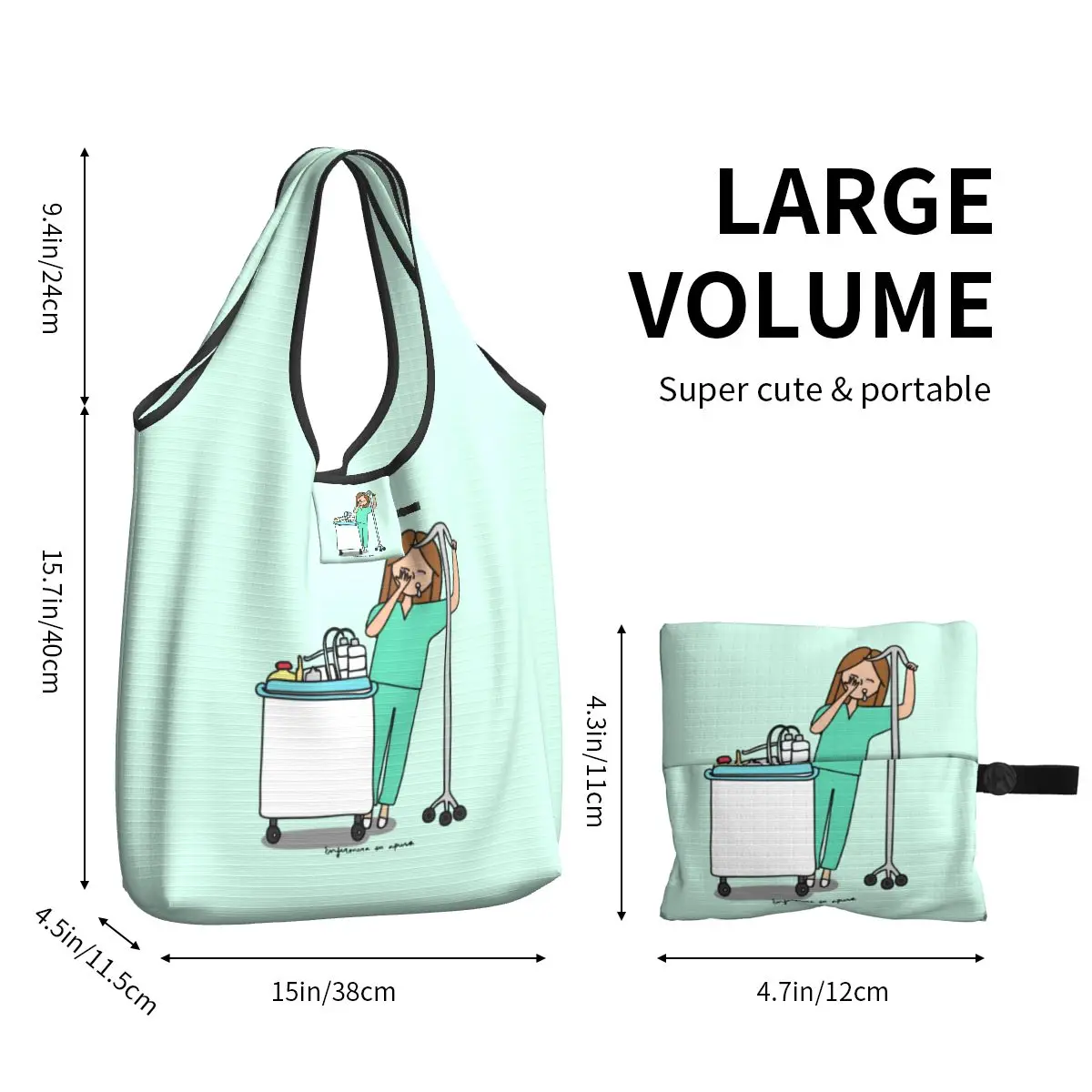 Enfermera En Apuros Large Reusable Bags Shopping Machine Washable Foldable Grocery Bags 50lb Heavy Duty Tote Bags