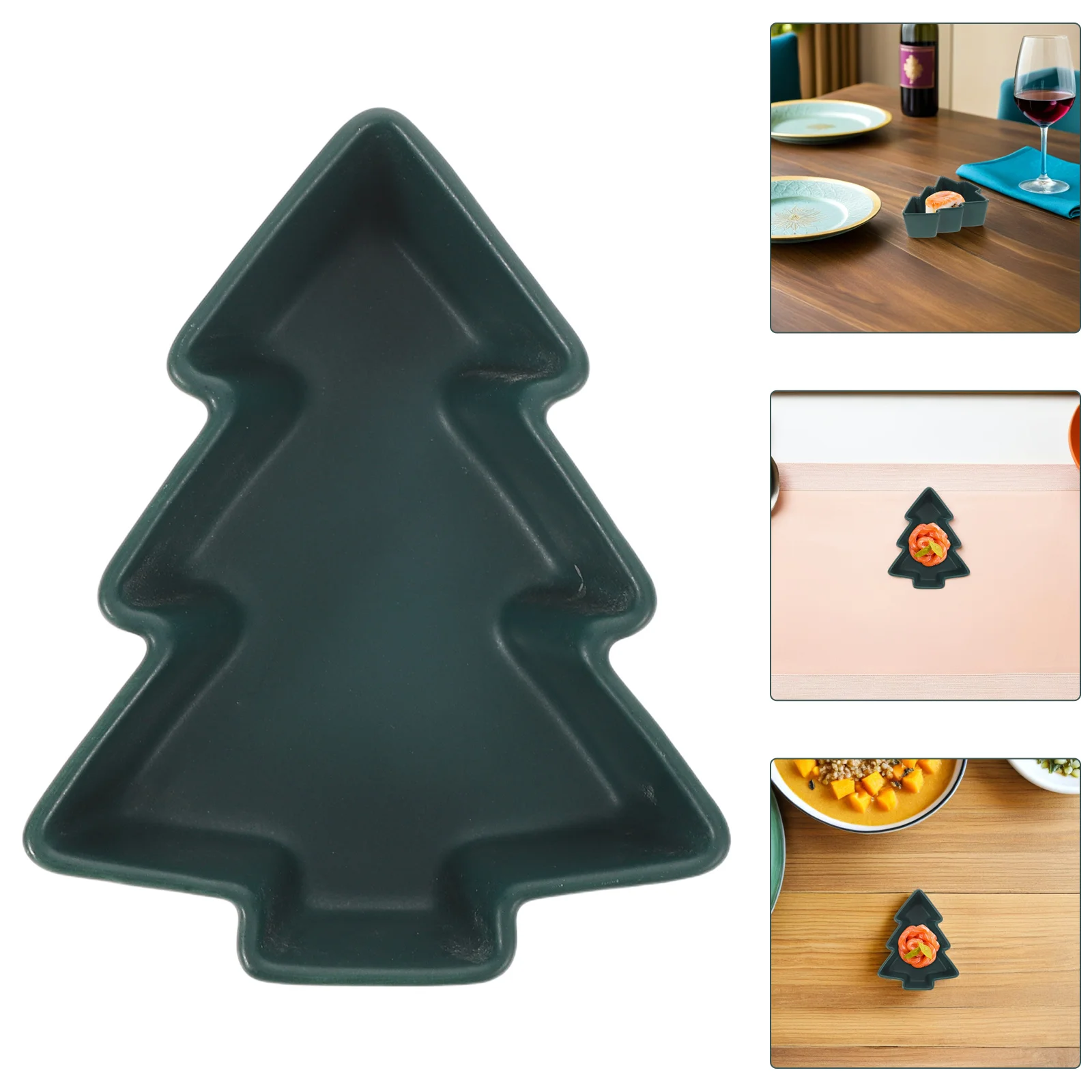 

2Pcs Christmas Tree Shaped Platter Festive Ceramic Snack Tray Holiday Party Dessert Plates Seasonal Serving Decor