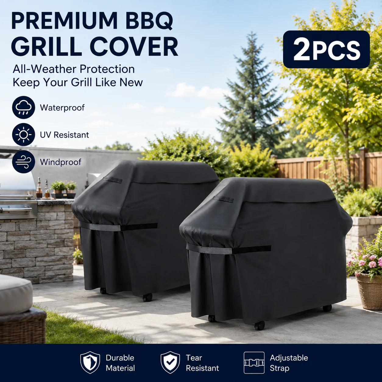 

2-Piece Heavy-Duty BBQ Grill Cover: Tear-Resistant, Dust-Proof, UV-Resistant, Thickened and Durable, All-Season Waterproof