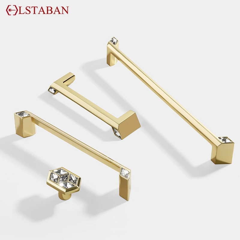Luxury Crystal Handles Drawer Knobs Gold Black Chrome Kitchen Cabinet Handles Wardrobe Door Pulls Furniture Handle Hardware