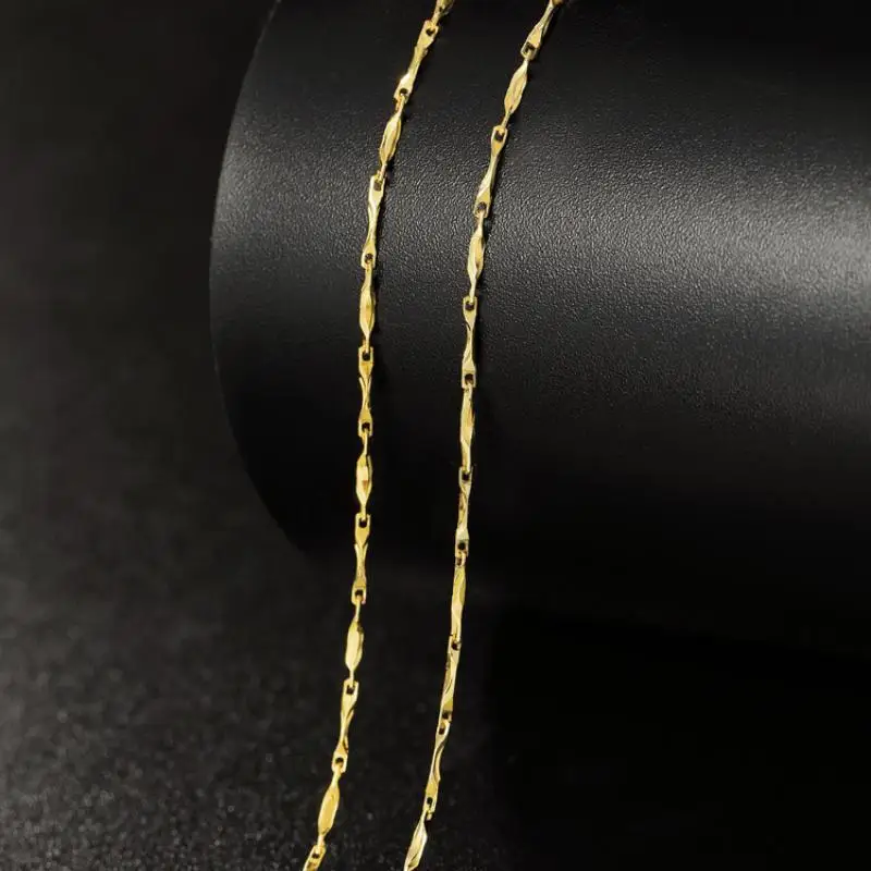 Pure 14k Gold Plated Necklace Women's Neck Collar Real Gold Box/ O Cross/ Snake Bone/Water Wave/Clavicle Chain Jewelry