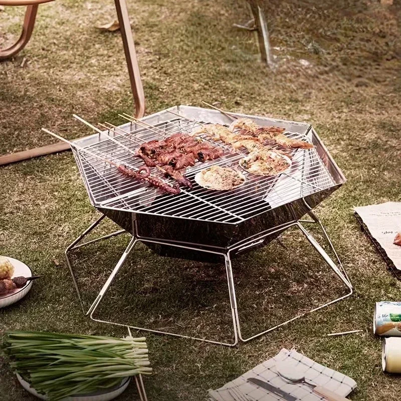

Portable Stainless Steel BBQ Grill - Non-stick Folding Barbecue Tool for Outdoor Camping, Picnic & Campfire