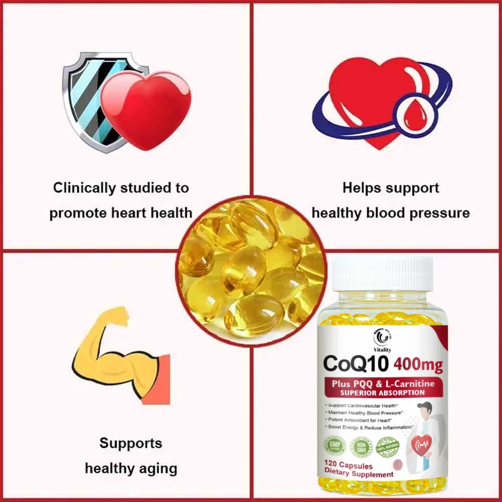 CoQ10 Capsules (Ubiquinone) 400mg with PQQ, Antioxidant Support for Brain, Heart, & Energy Health – Coenzyme Q10 Supplement