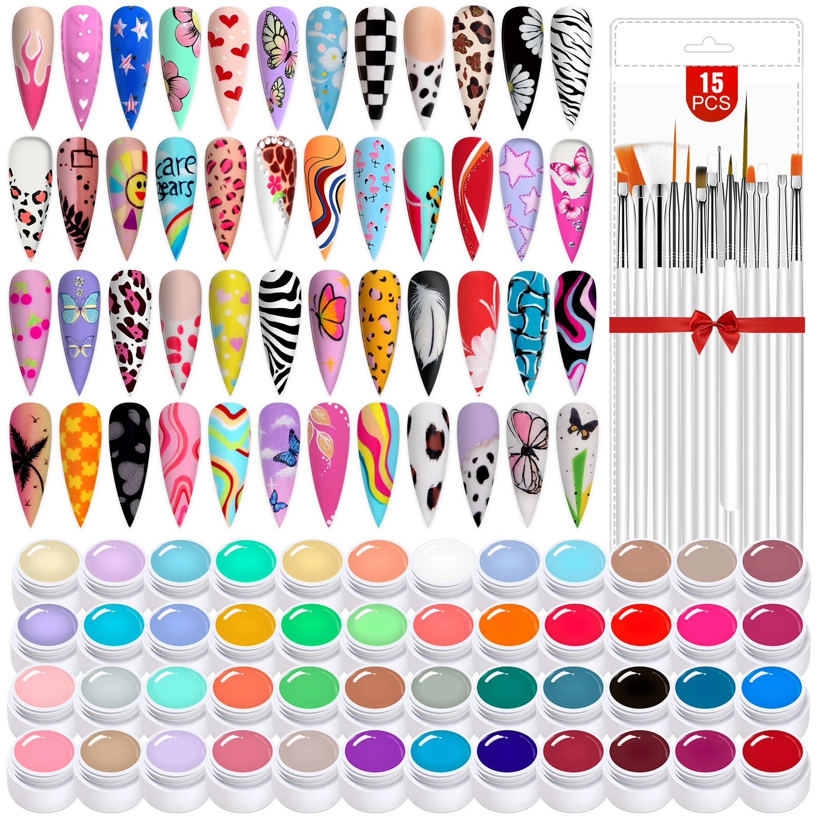 Saviland Painting Gel 48 Colors Nail Paint Color Gel Polish Nail Art Gel Paint Kit with 15pcs Gel Nail Art Brushes Nail Salon