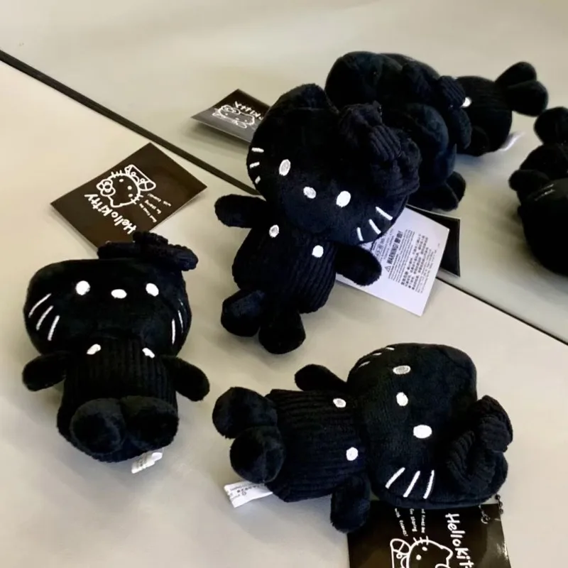 

8cm Cartoon All Black Hellokittys Plush Doll Toy Keychain 50th Anniversary Limited Cute Student Backpack Pendant Decoration Gift