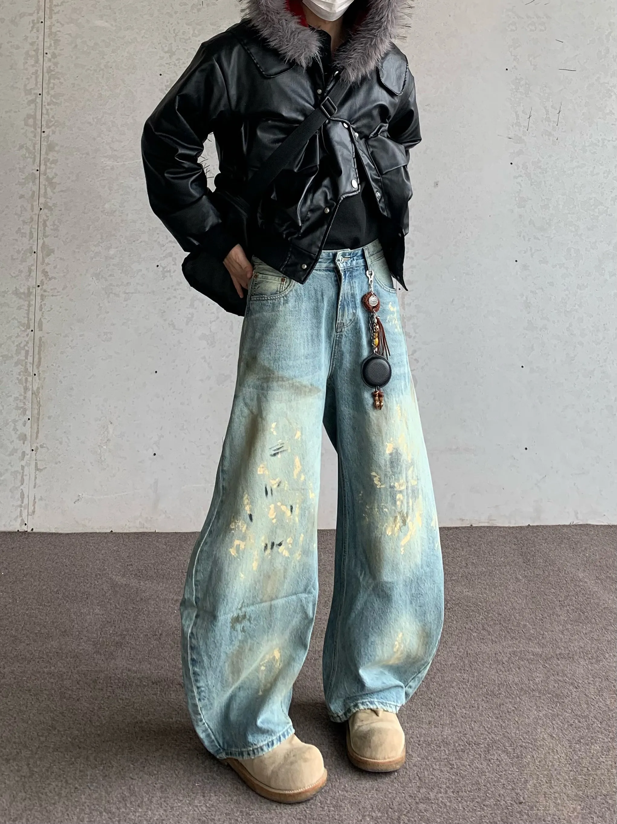 

Американские джинсы свободного кроя с эффектом потертости, молодежные, модные, прямые, износостойкие, повседневные брюки