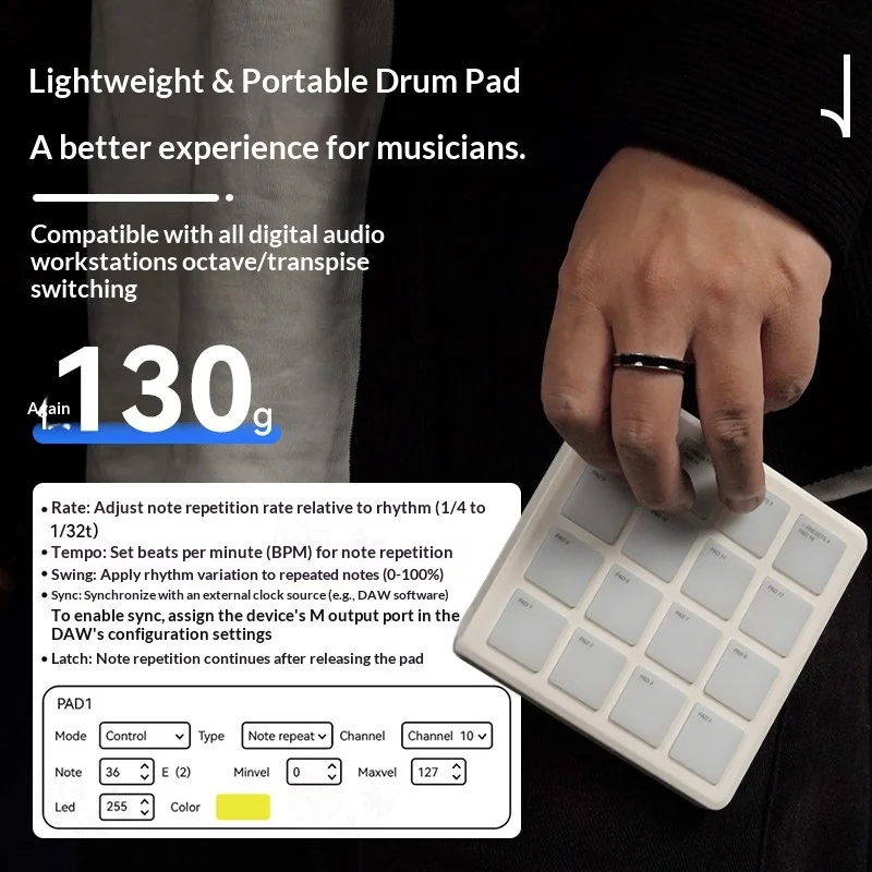 M-VAVE SMC-PAD POCKET Wireless Bluetooth MIDI Drum Pad Controller 16 Strike Pads Velocity Sensitive Pads for Music Production view 4
