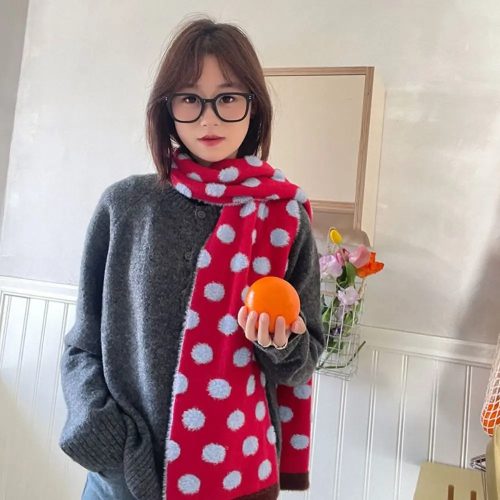 

Двусторонний шарф в горошек, толстый теплый ветрозащитный шарф с цветными блоками, мягкие термотеплые шарфы для шеи для женщин, студенток